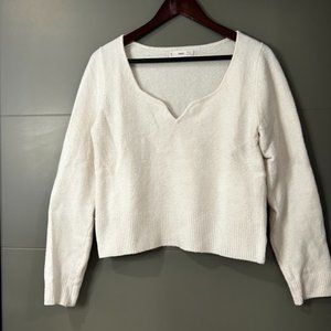 MANGO Ivory White Sweater Top V-Neck